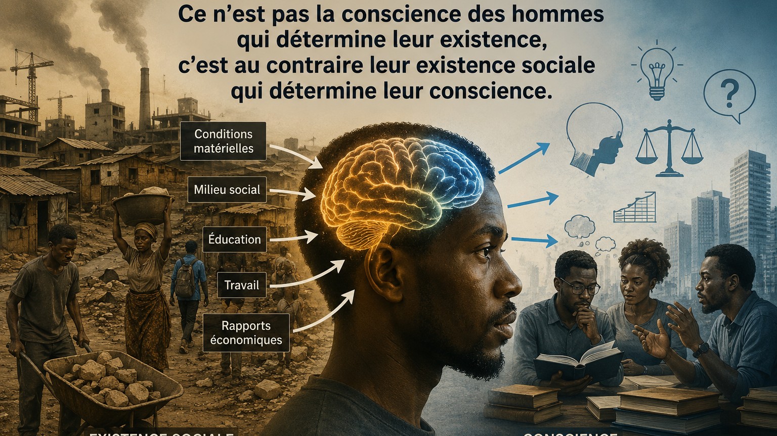 Ce n' est pas la conscience des hommes qui détermine leur existence, c'est au contraire leur existence sociale qui détermine leur conscience